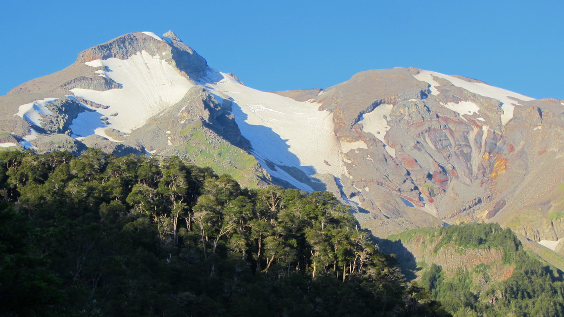 Volcan Calbuco at sunset - our route is the ridge on the left