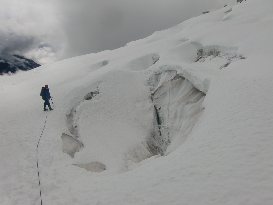 Huge crevasse on the glacier of Cerro Charkini