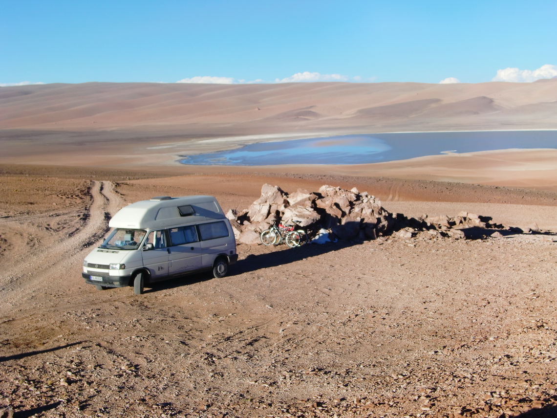 Our campground of the 2nd night with Laguna Lejia in the background