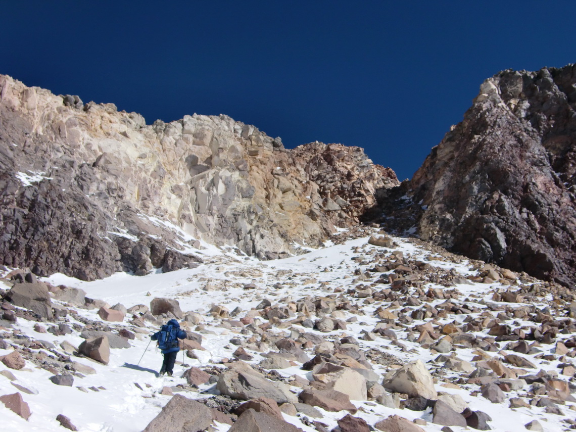 The crater at 6700 meters, but we still had to climb up the gully and ridge right on it