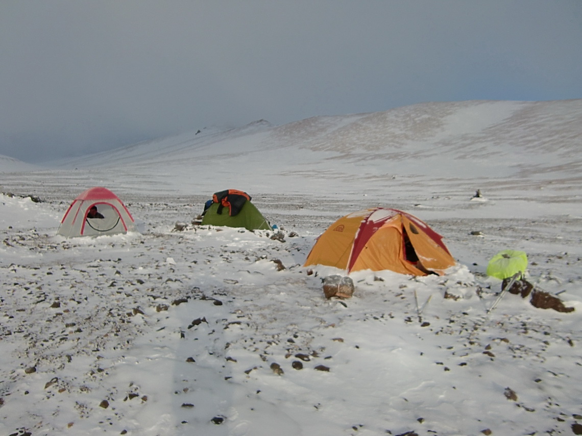 Fresh snow in the morning after our summit ascent