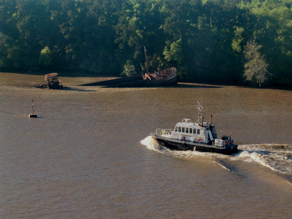 Sunken boat in the Rio Parana